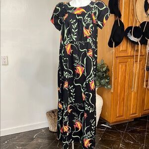 Hilo Hattie Black Maxi Dress with Colorful Fish Design